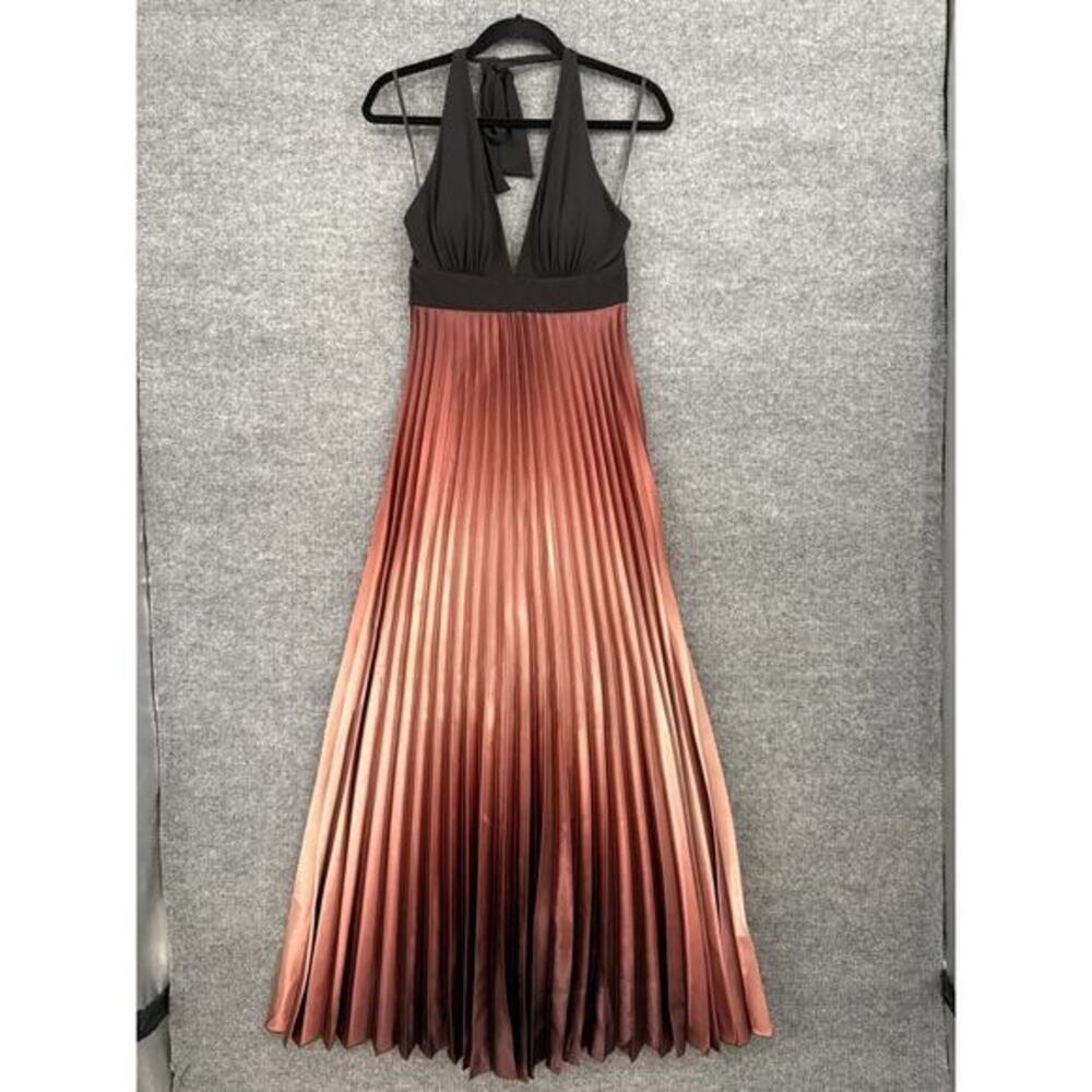 VTG Betsy & Adam Formal Gown Sz 8 Black Pink Pleated Satin Fairy Goth Prom Glam